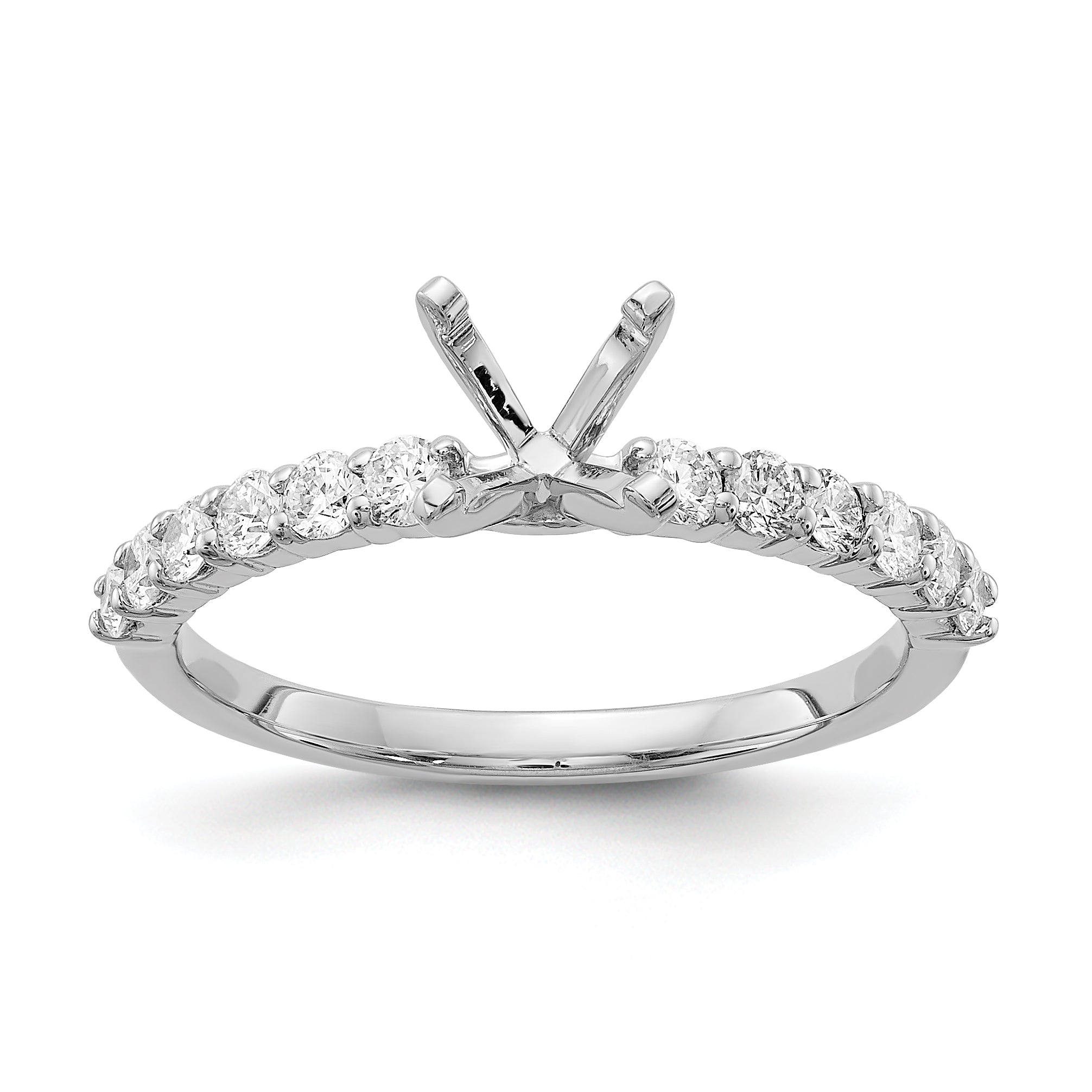 14K White Gold Diamond Peg Set CZ Engagement Ring