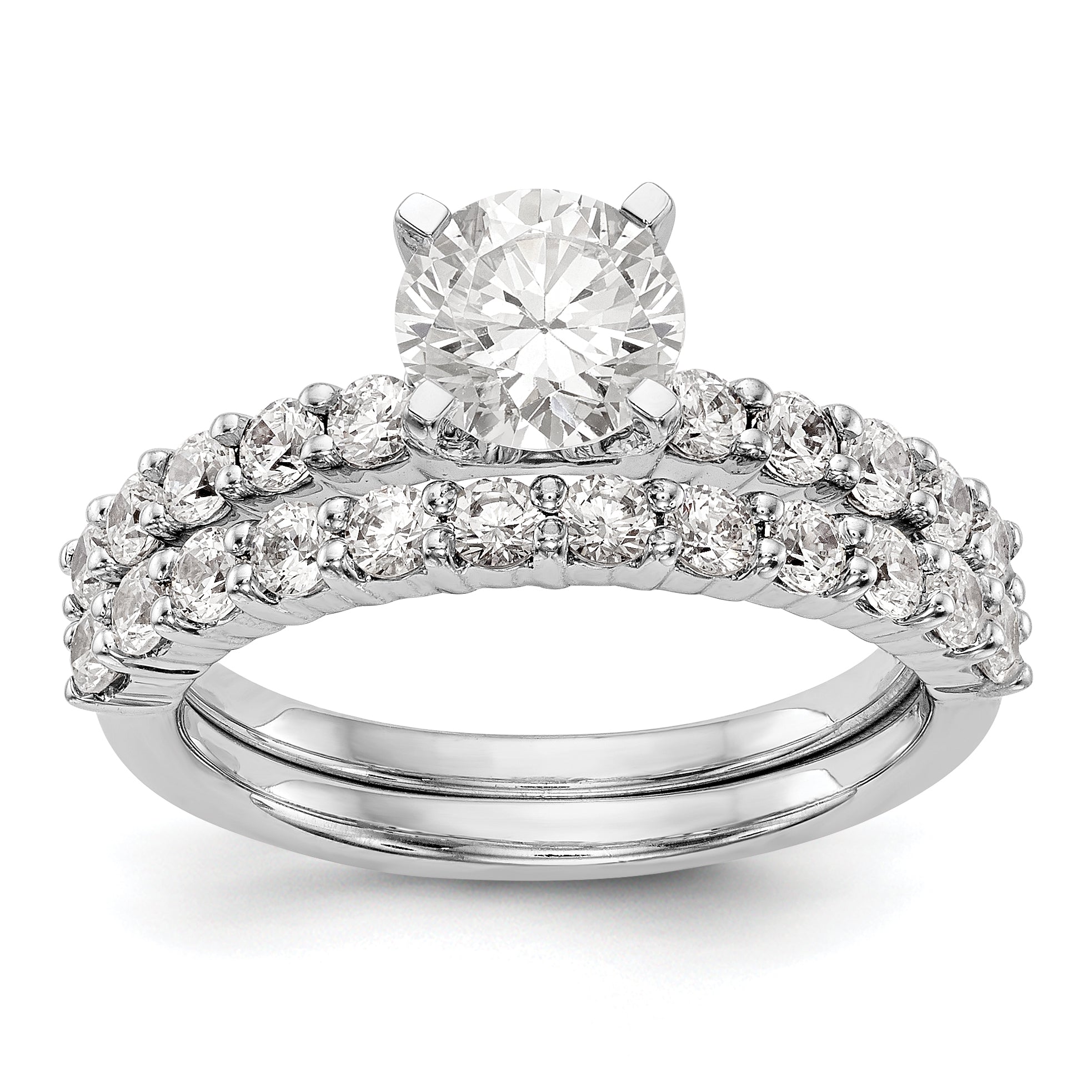 14K White Gold Diamond Peg Set CZ Engagement Ring