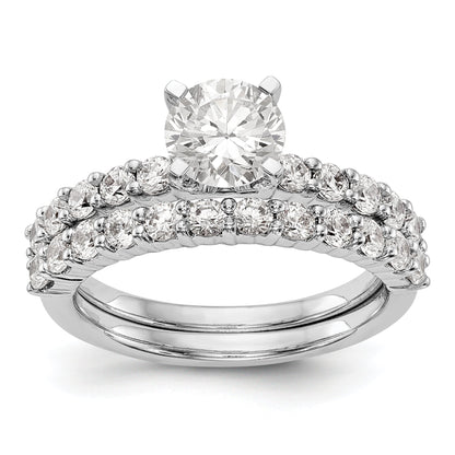 14K White Gold Diamond Peg Set CZ Engagement Ring
