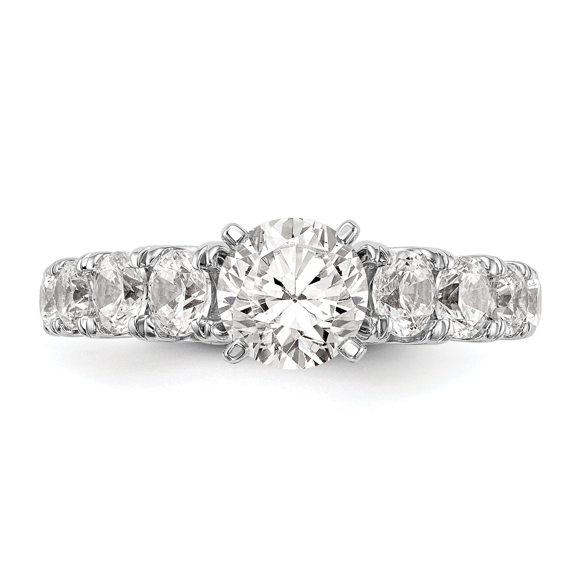 14K White Gold Diamond Peg Set CZ Engagement Ring