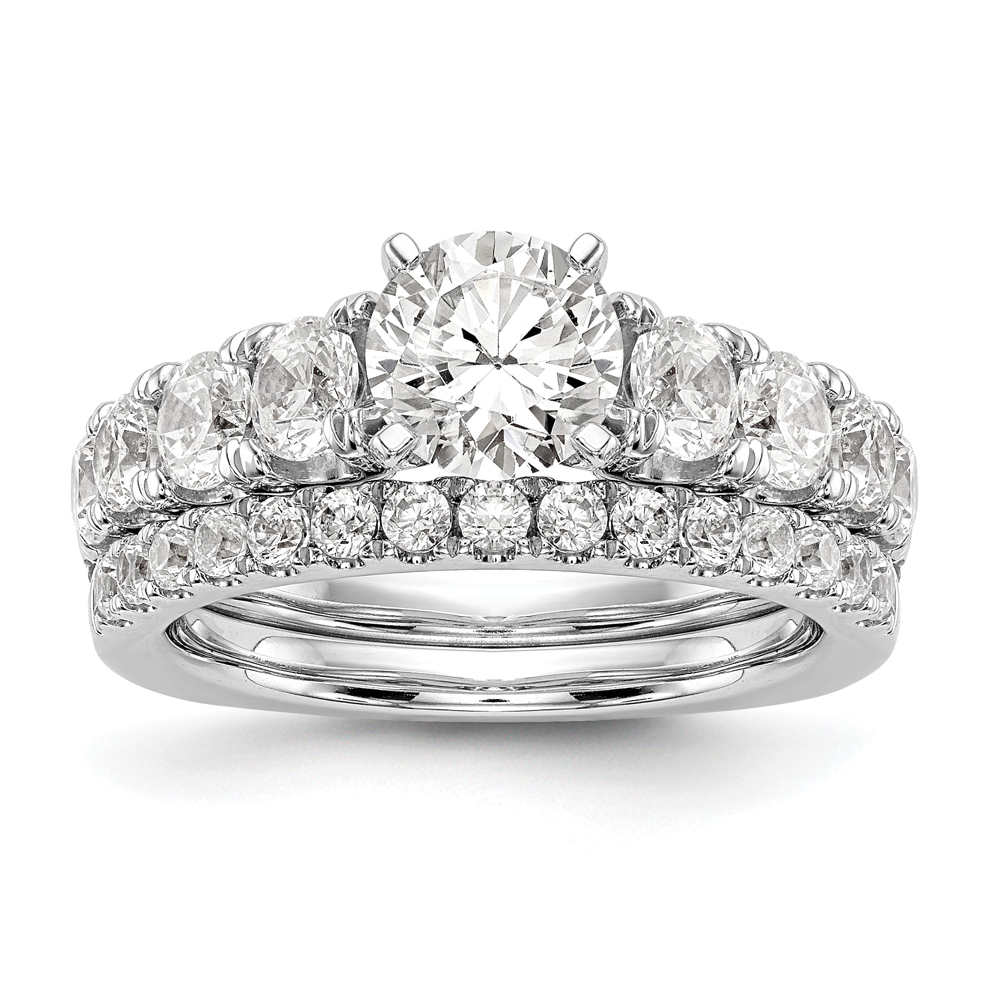 14K White Gold Diamond Peg Set CZ Engagement Ring