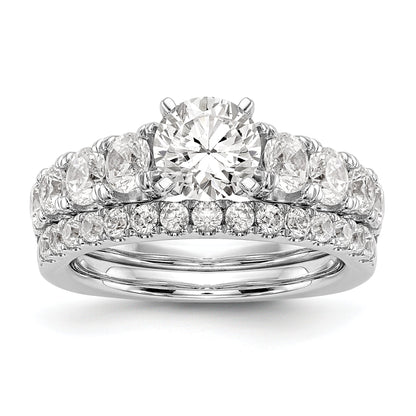 14K White Gold Diamond Peg Set CZ Engagement Ring