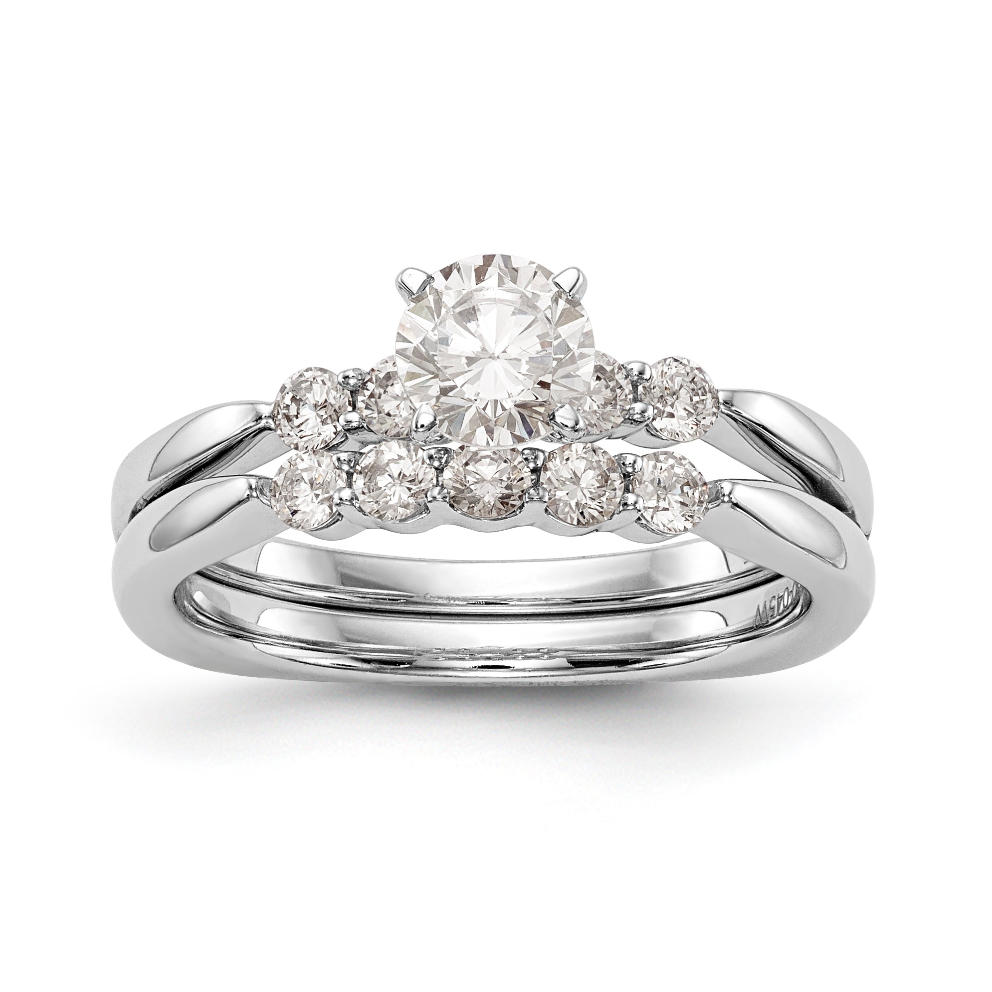 14K White Gold Diamond Peg Set CZ Engagement Ring