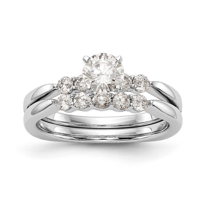 14K White Gold Diamond Peg Set CZ Engagement Ring