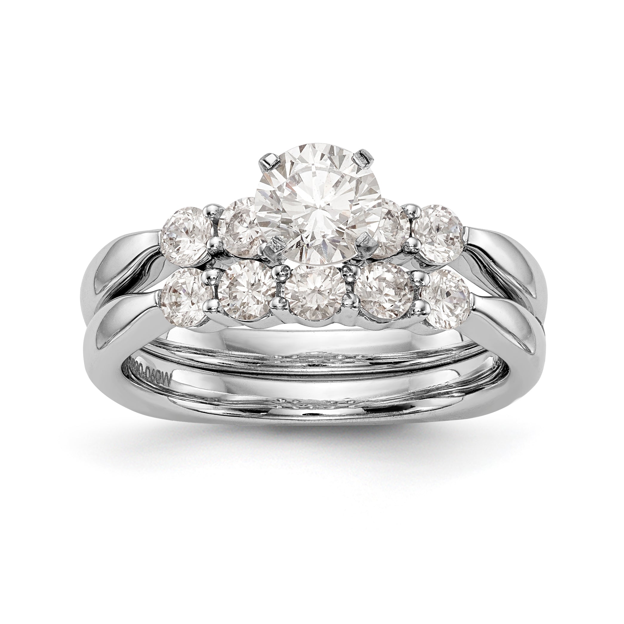 14K White Gold Diamond Peg Set CZ Engagement Ring