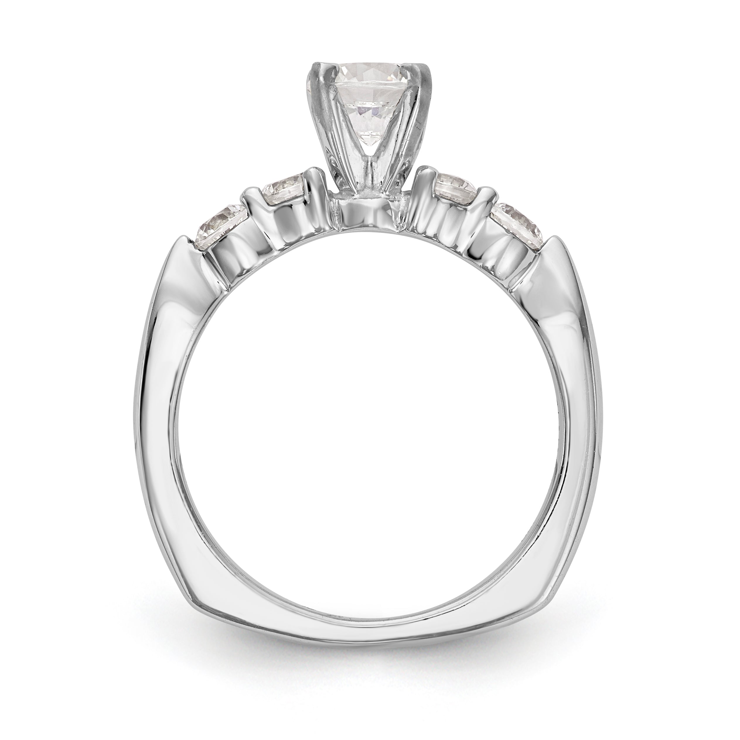 14K White Gold Diamond Peg Set CZ Engagement Ring