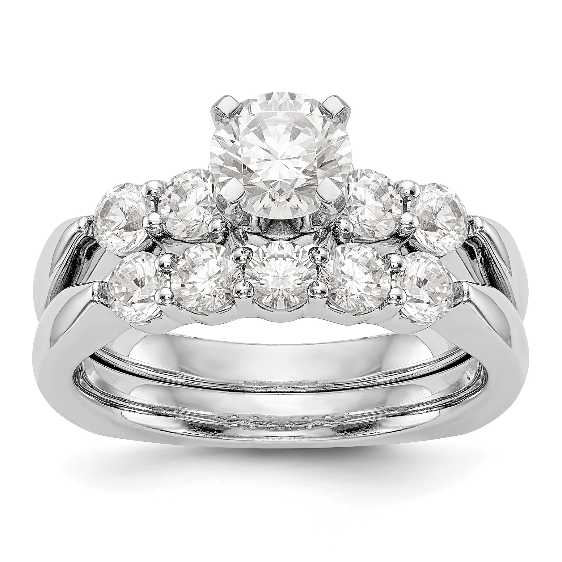 14K White Gold Diamond Peg Set CZ Engagement Ring