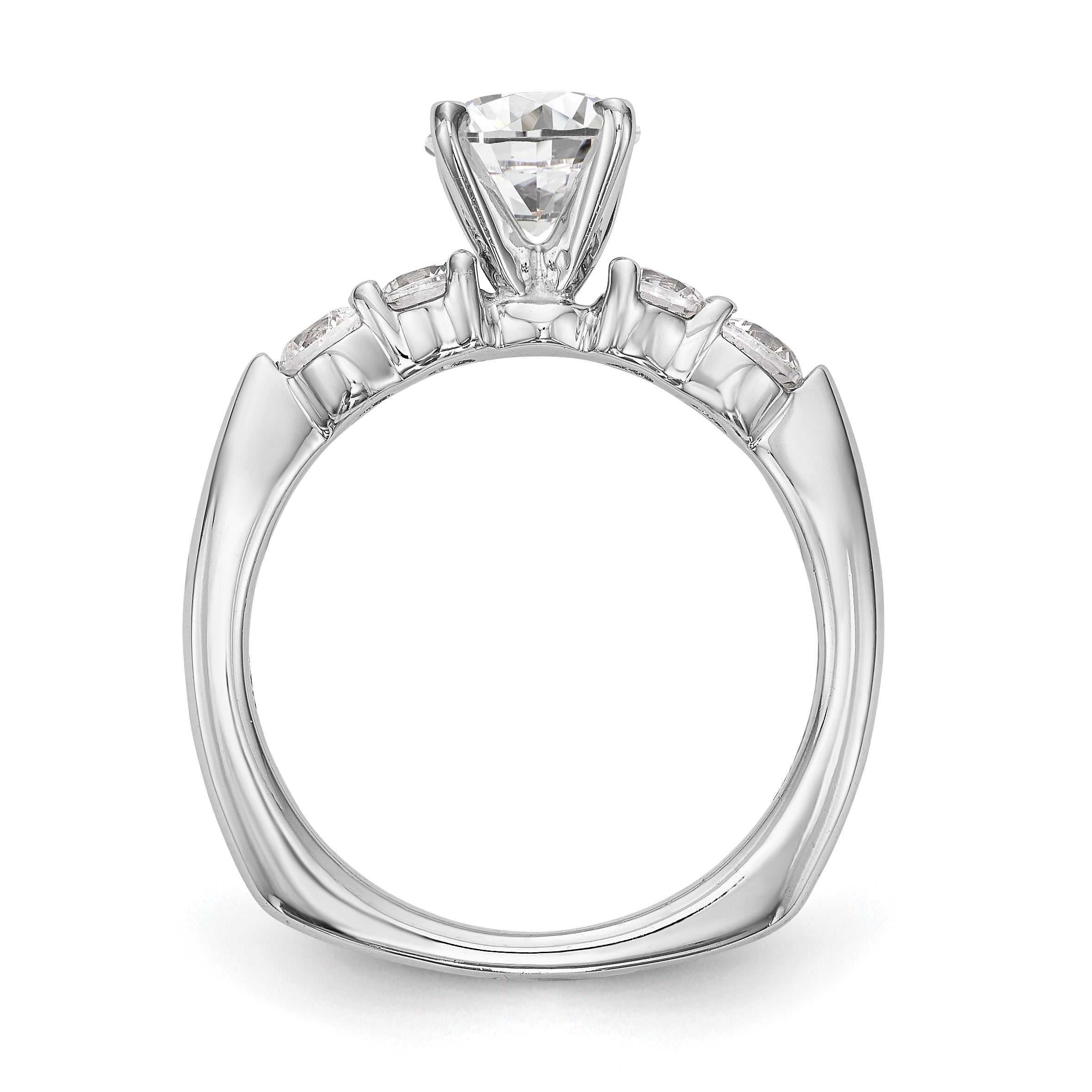 14K White Gold Diamond Peg Set CZ Engagement Ring