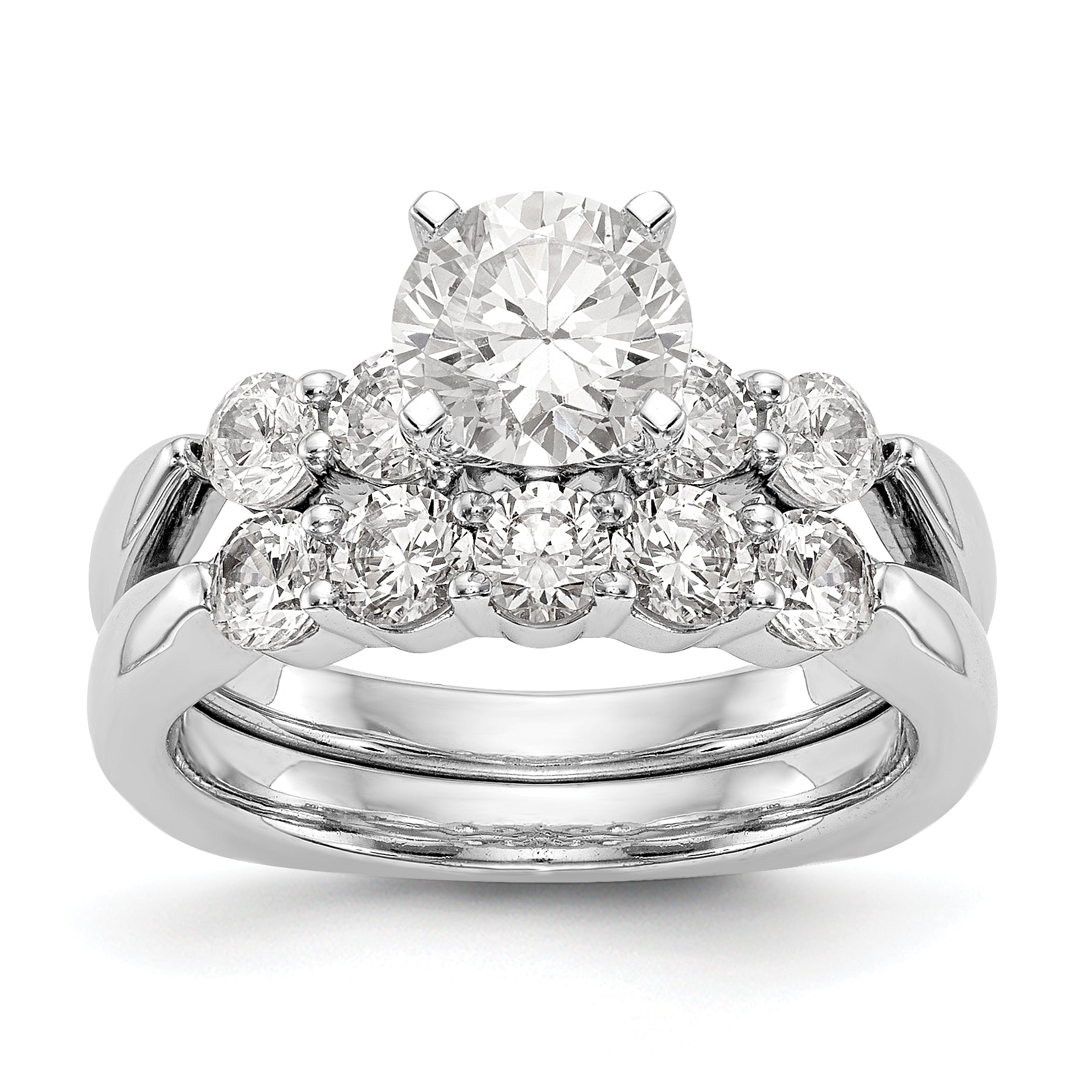 14K White Gold Diamond Peg Set CZ Engagement Ring