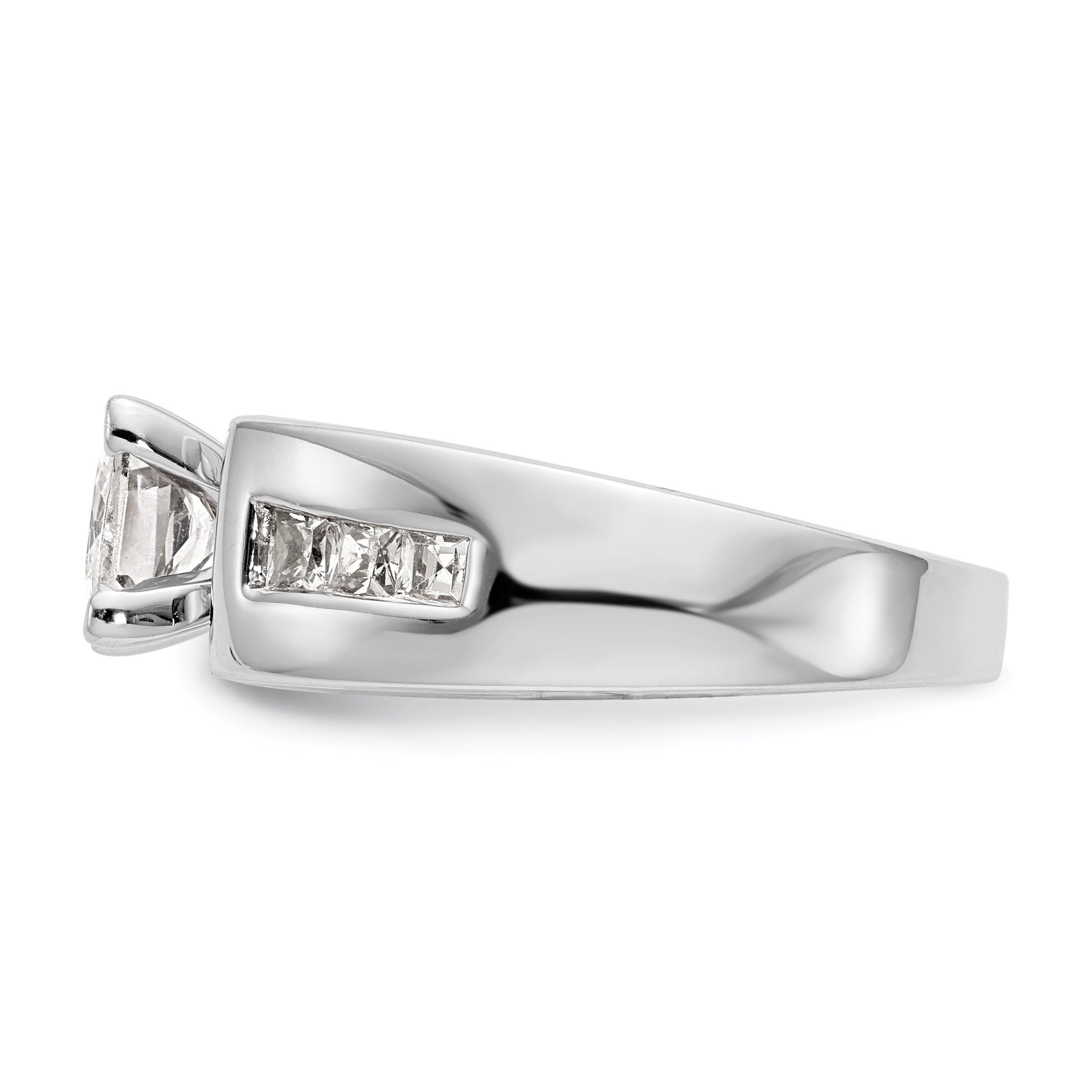 14K White Gold Diamond Peg Set CZ Engagement Ring