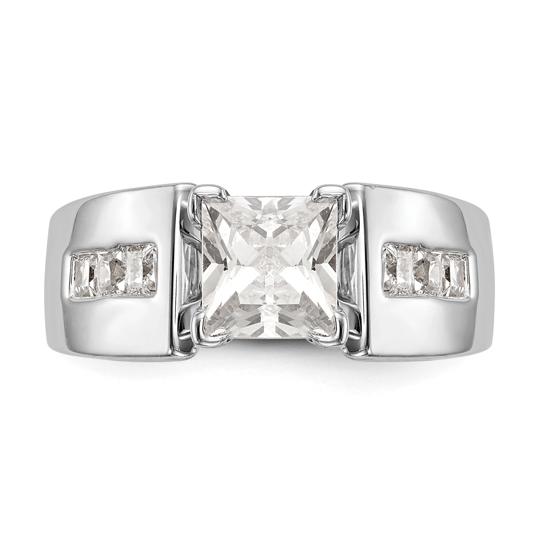 14K White Gold Diamond Peg Set CZ Engagement Ring