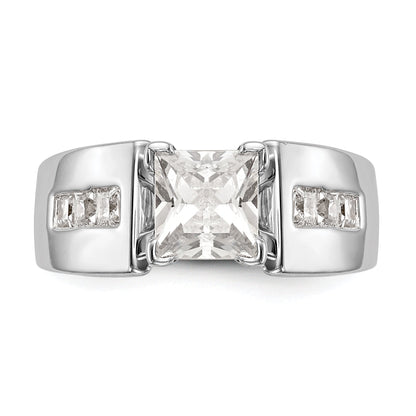 14K White Gold Diamond Peg Set CZ Engagement Ring