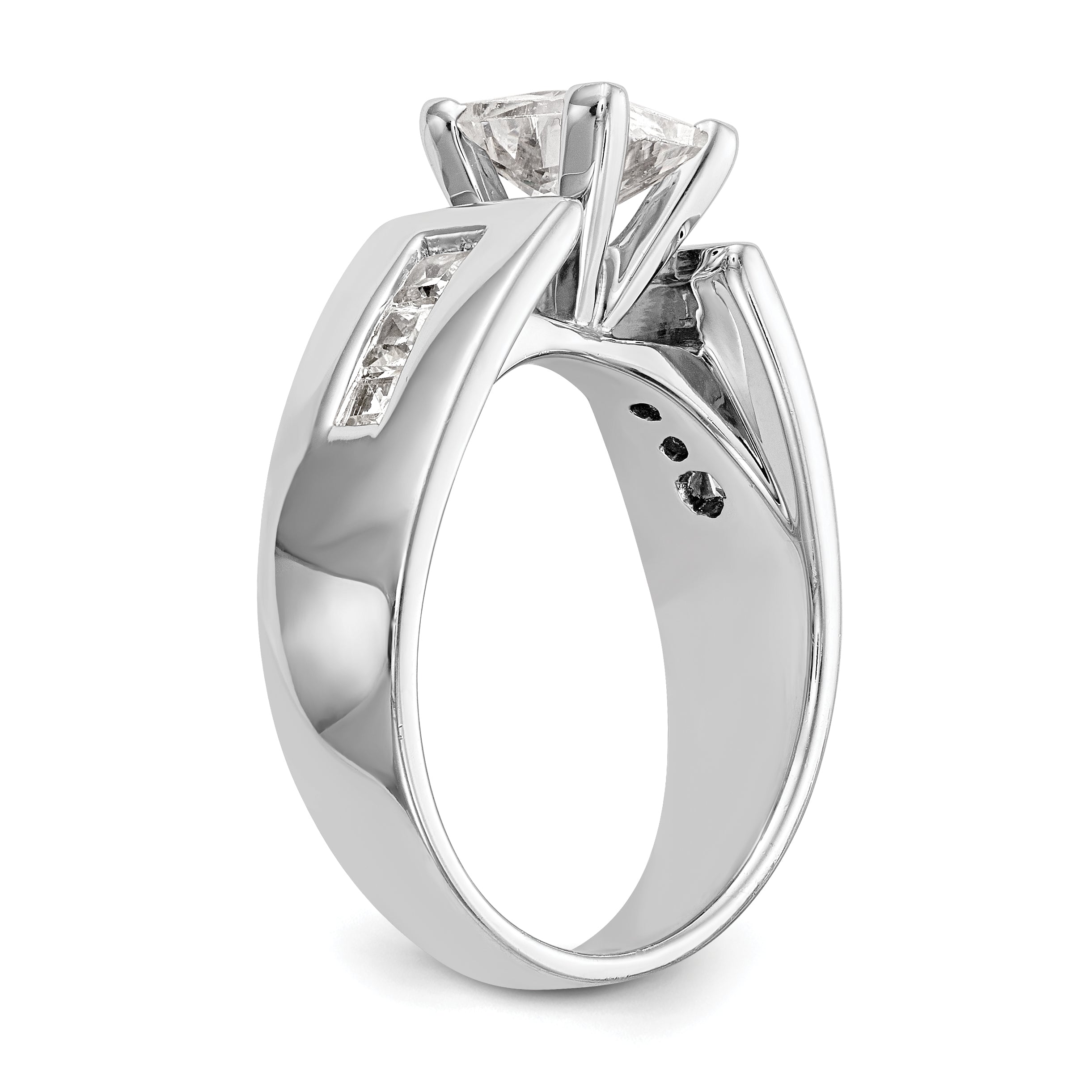 14K White Gold Diamond Peg Set CZ Engagement Ring