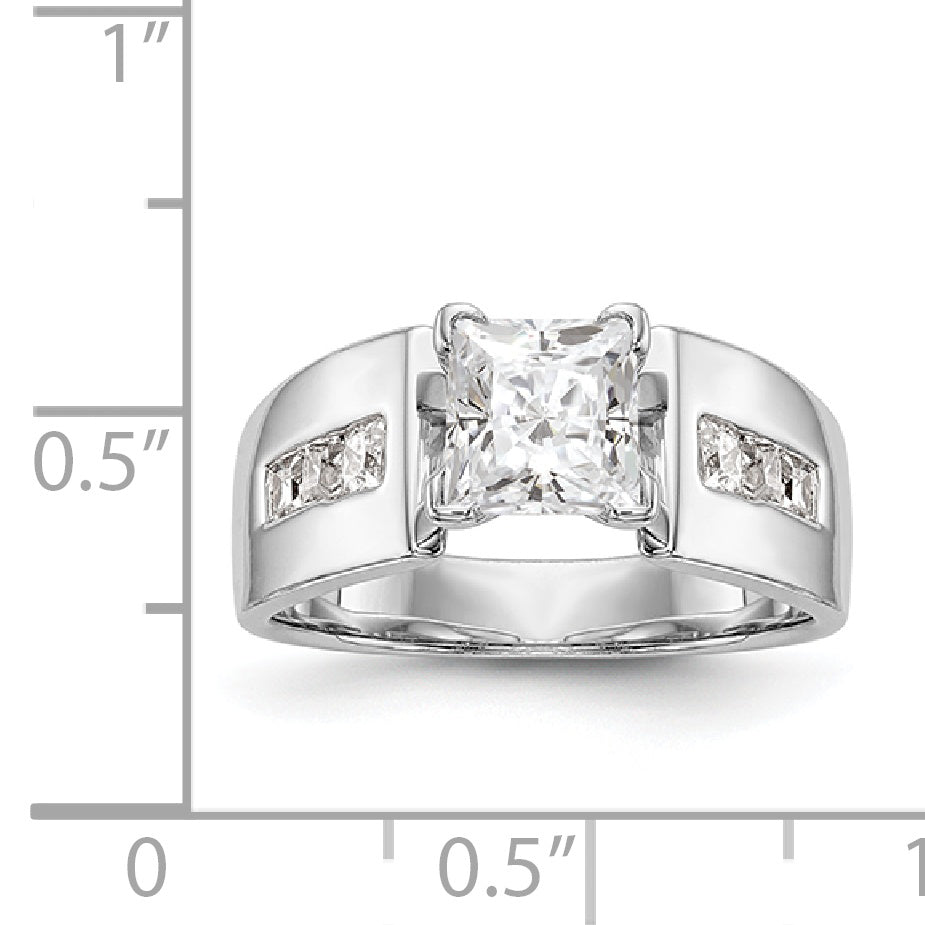 14K White Gold Diamond Peg Set CZ Engagement Ring