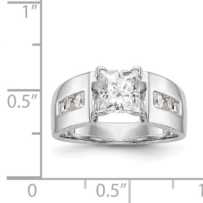 14K White Gold Diamond Peg Set CZ Engagement Ring