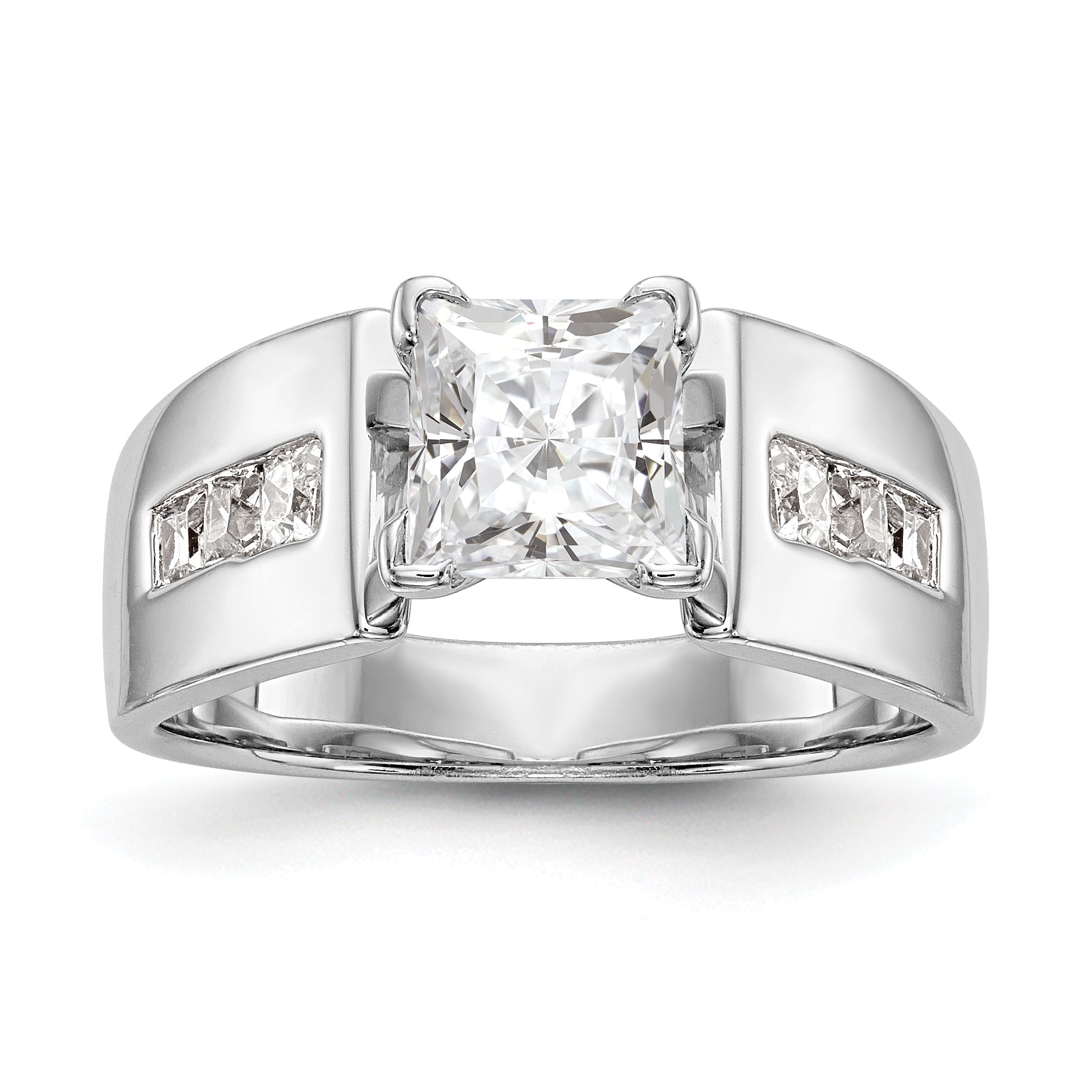 14K White Gold Diamond Peg Set CZ Engagement Ring