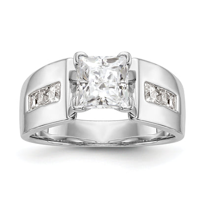 14K White Gold Diamond Peg Set CZ Engagement Ring