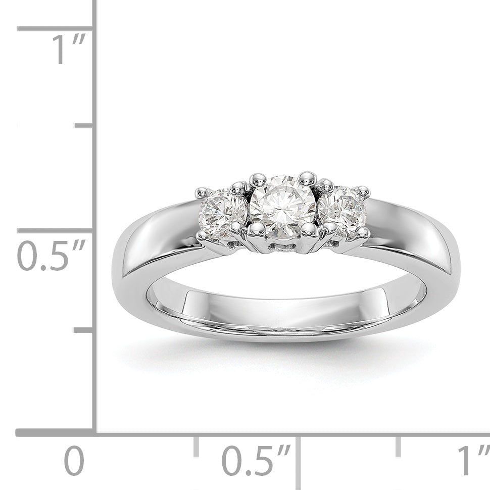 14K White Gold 3 Stone Simulated Diamond Engagement Ring
