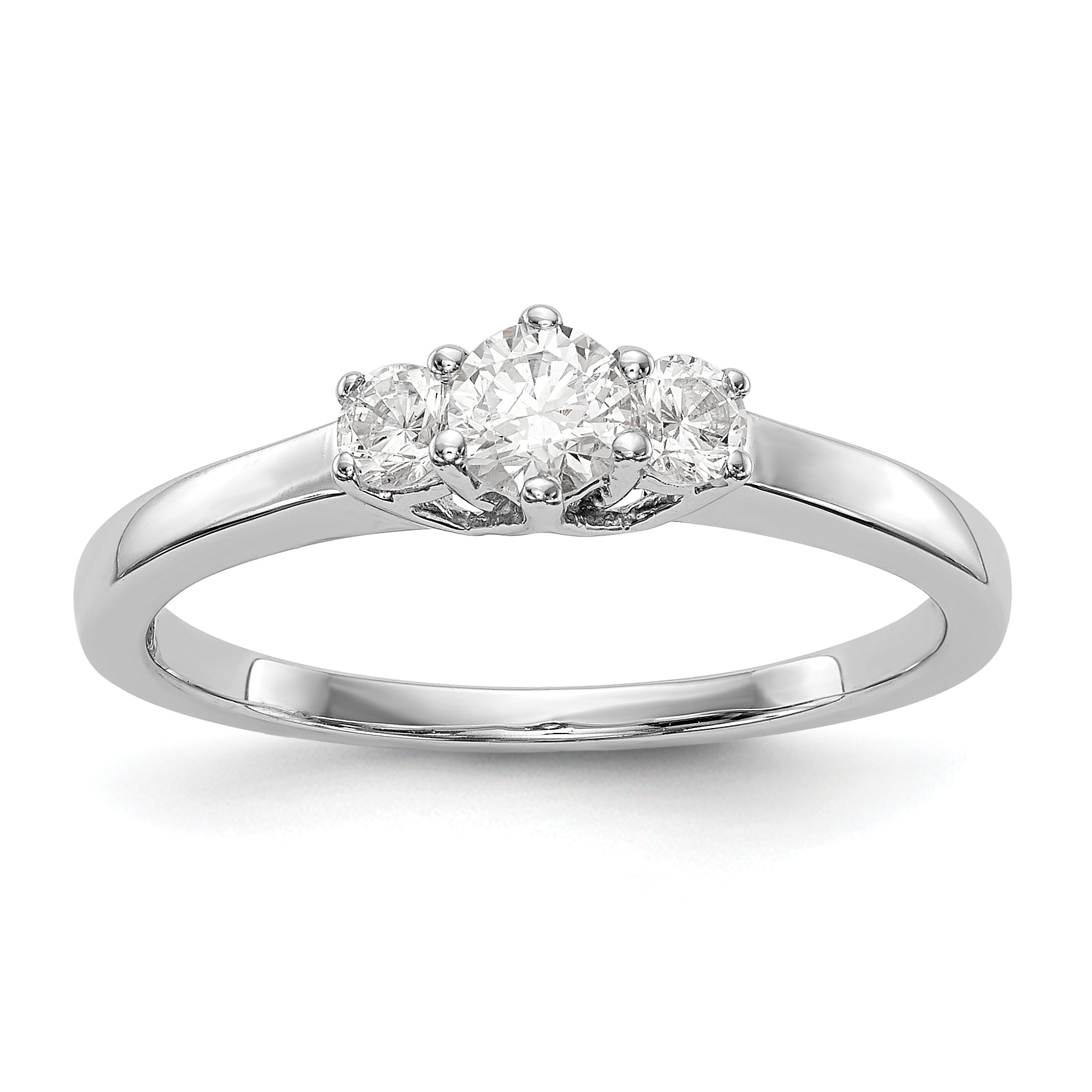 14K White Gold 3 Stone Simulated Diamond Engagement Ring
