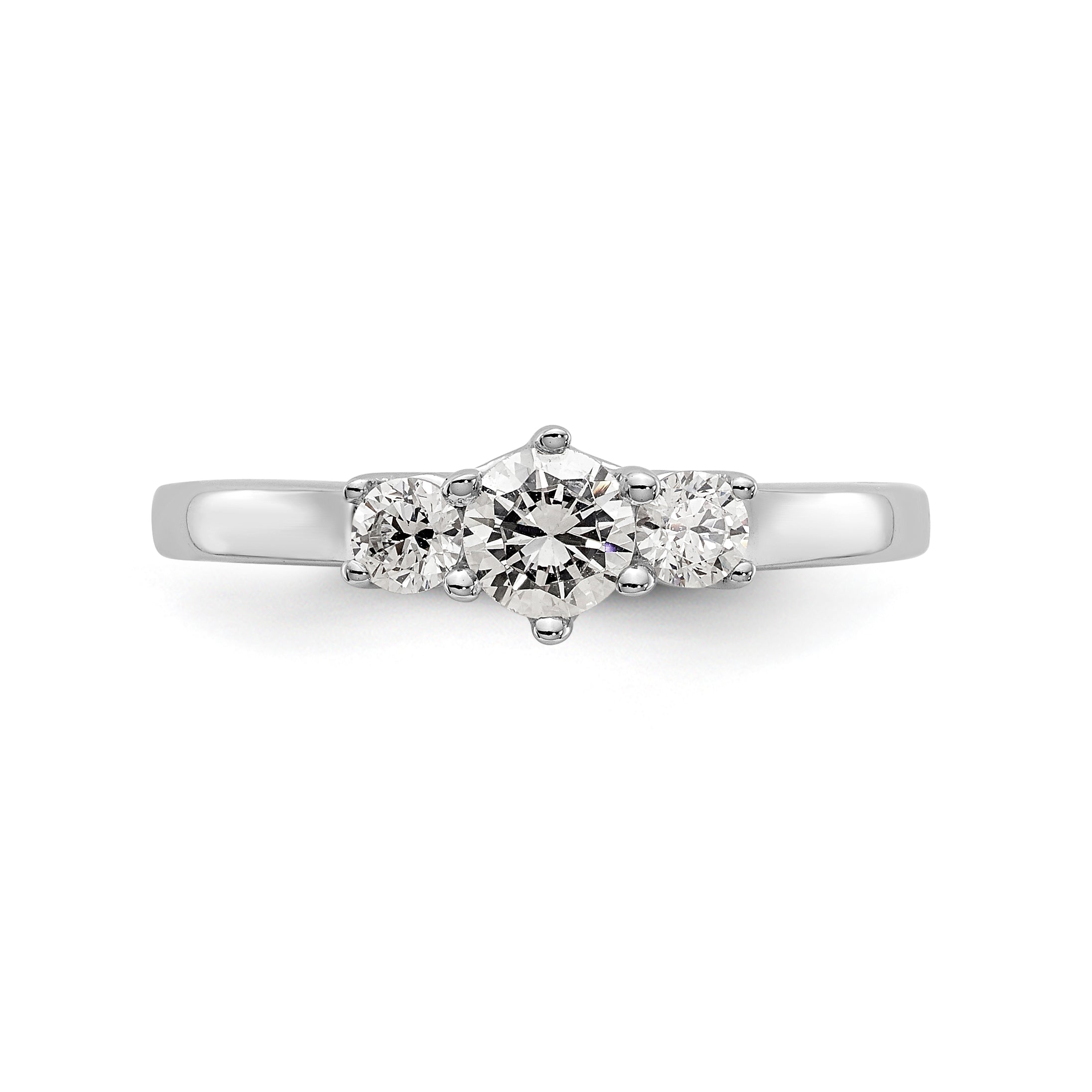 14K White Gold 3 Stone Simulated Diamond Engagement Ring