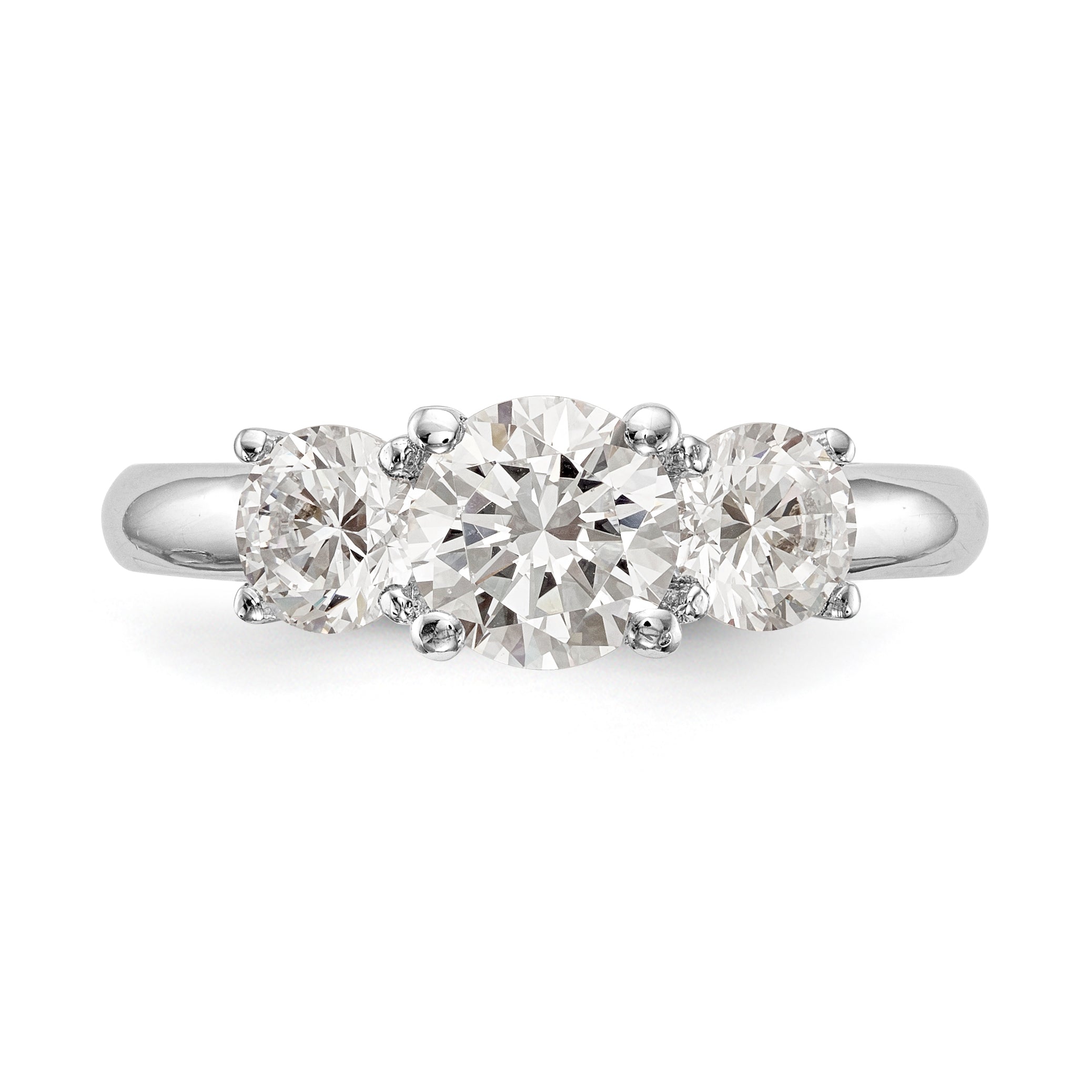 14K White Gold 3 Stone Simulated Diamond Engagement Ring