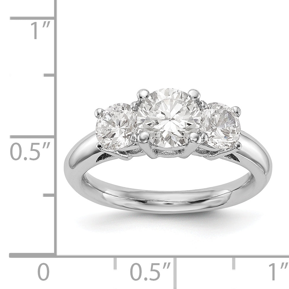 14K White Gold 3 Stone Simulated Diamond Engagement Ring