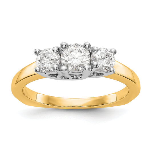 14K Two tone 3 Stone Simulated Diamond Engagement Ring
