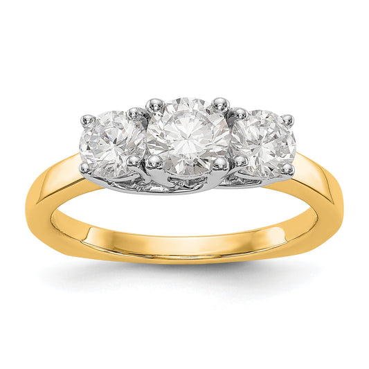 14K Two tone 3 Stone Simulated Diamond Engagement Ring
