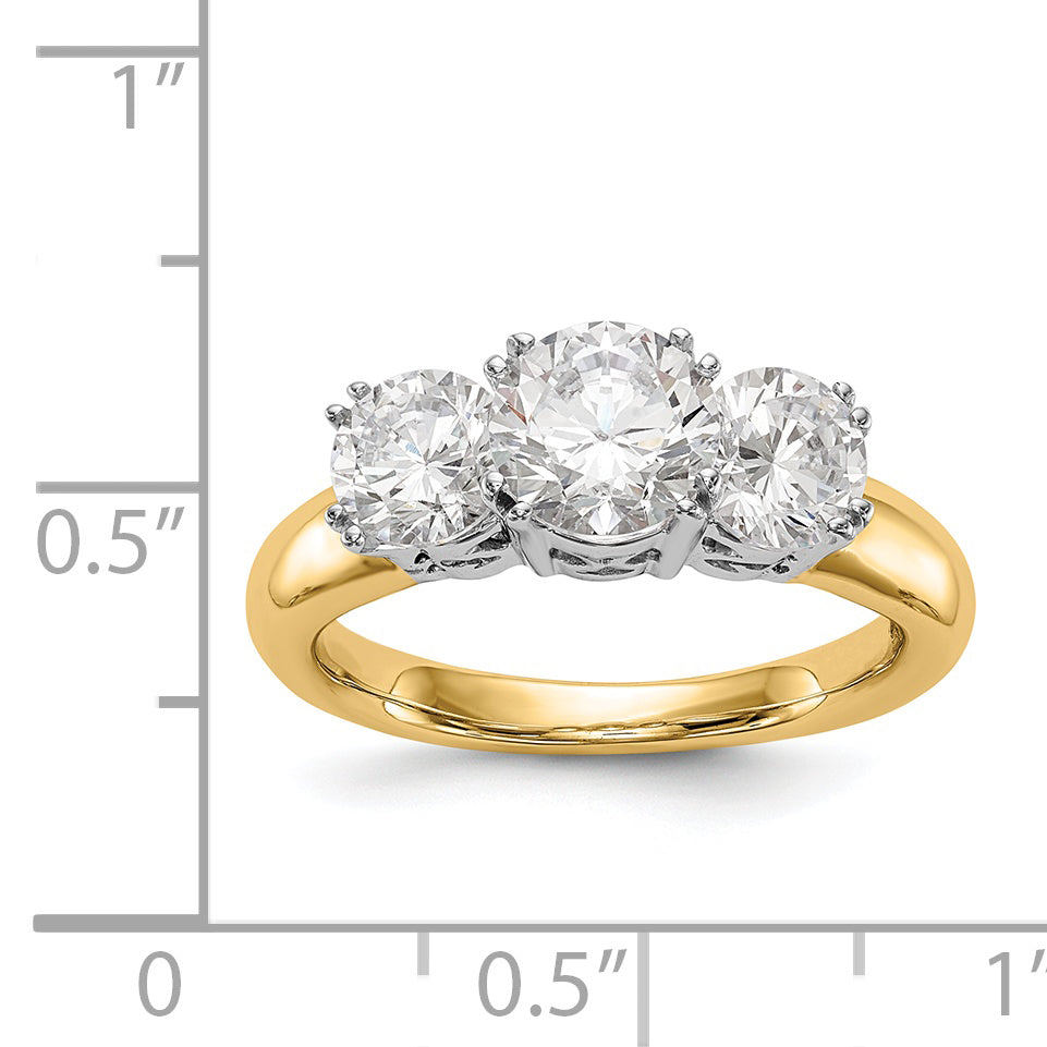 14K Two tone 3 Stone Simulated Diamond Engagement Ring