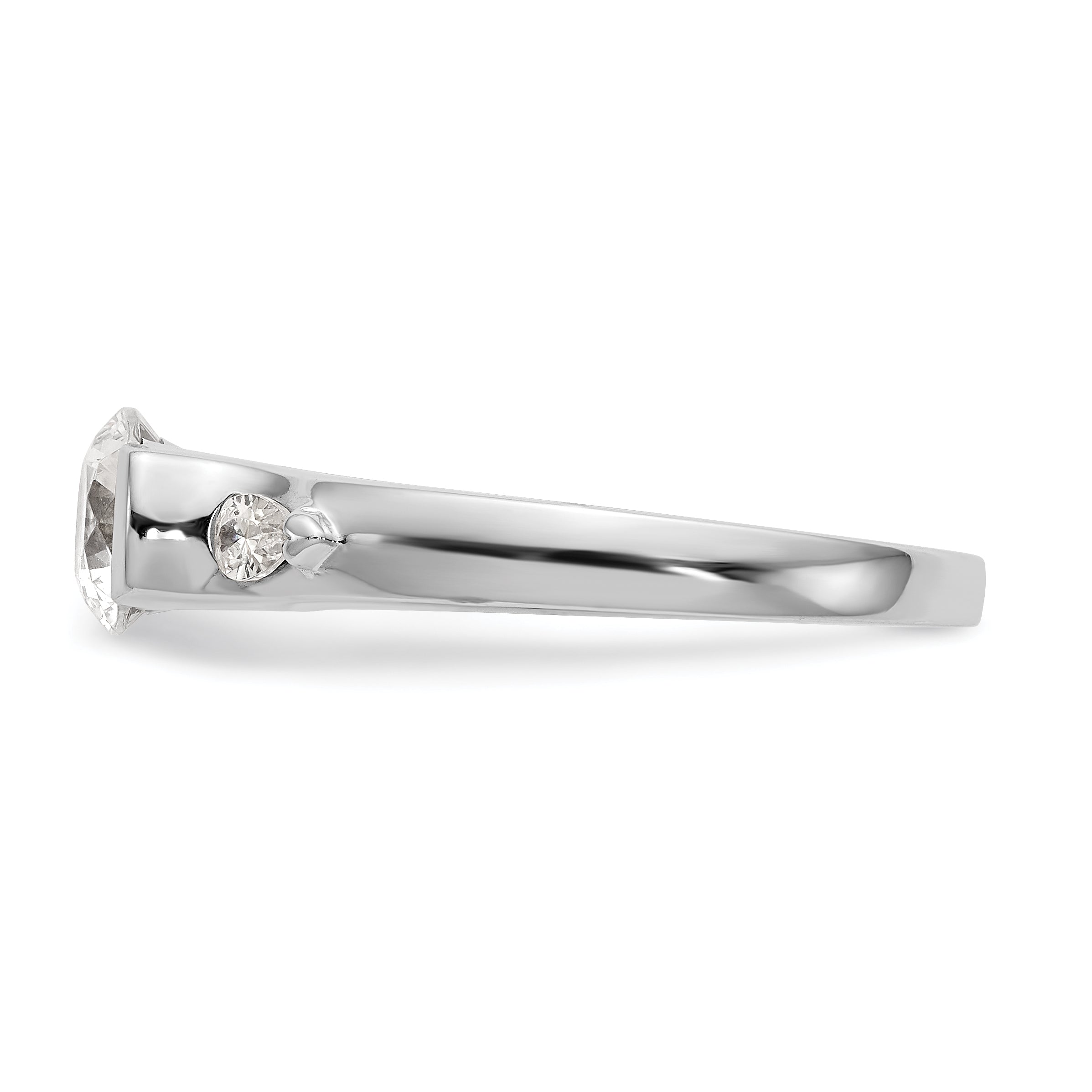 14K White Gold 3 Stone Bezel Simulated Diamond Engagement Ring