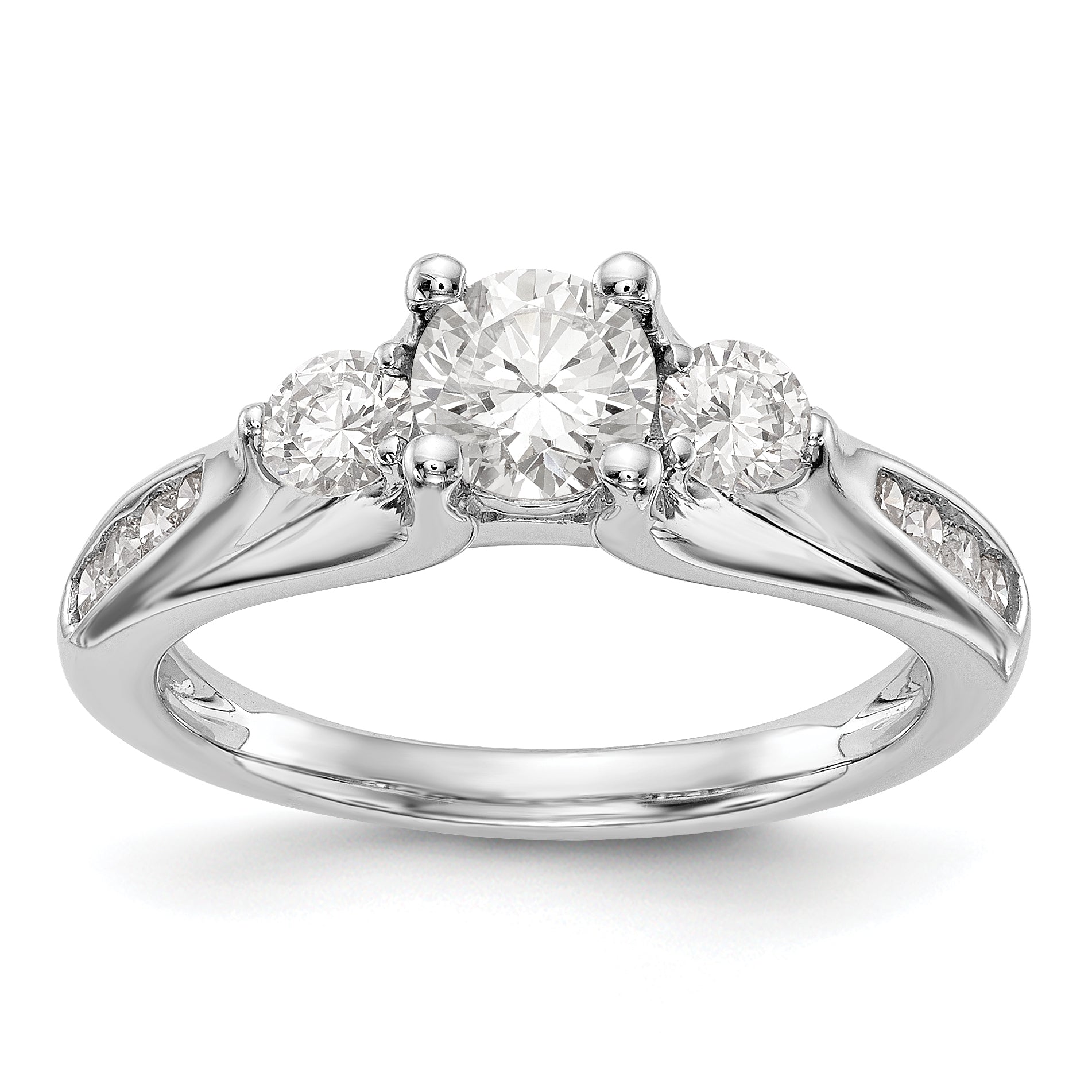 14K White Gold 3 Stone Simulated Diamond Engagement Ring