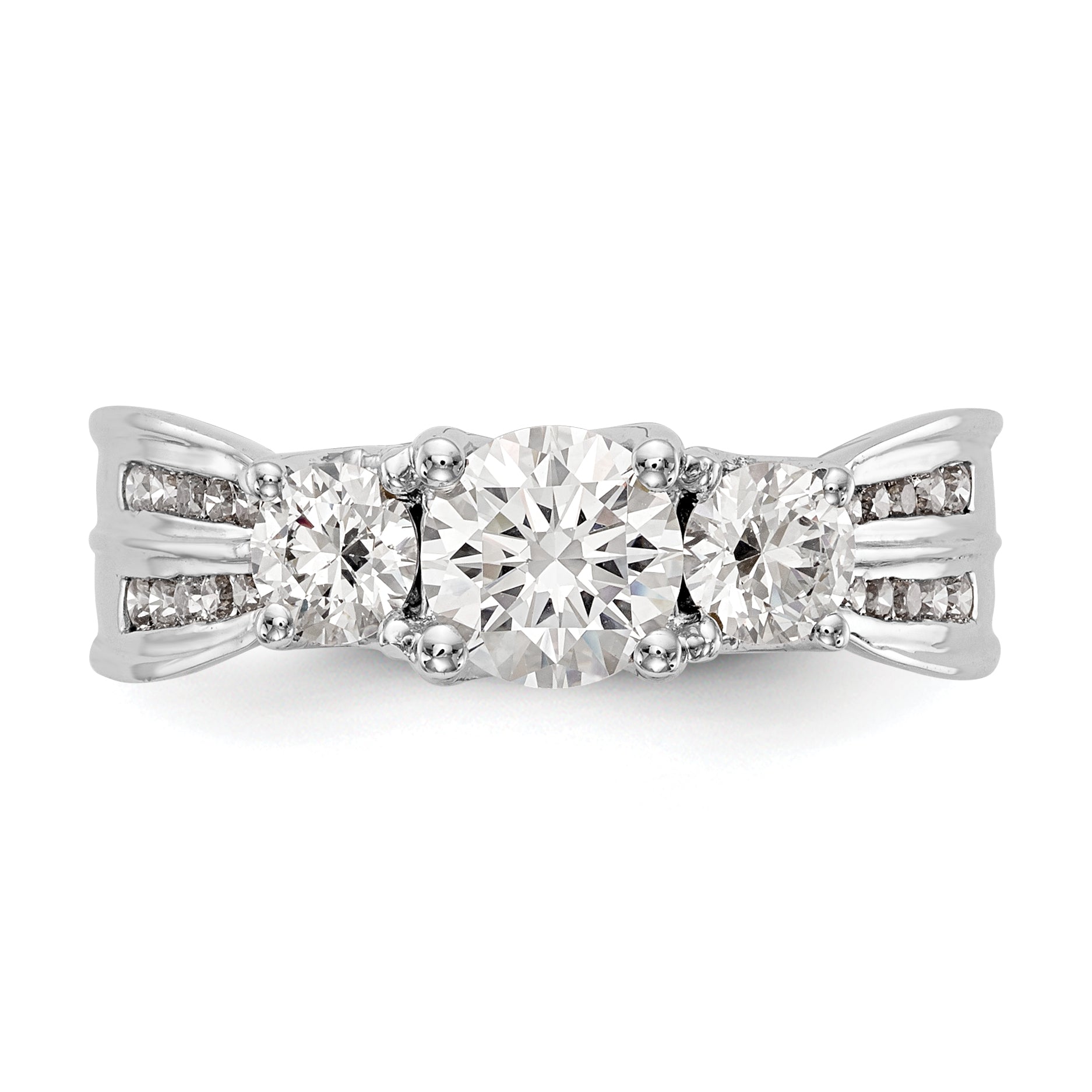 14K White Gold 3 Stone Simulated Diamond Engagement Ring