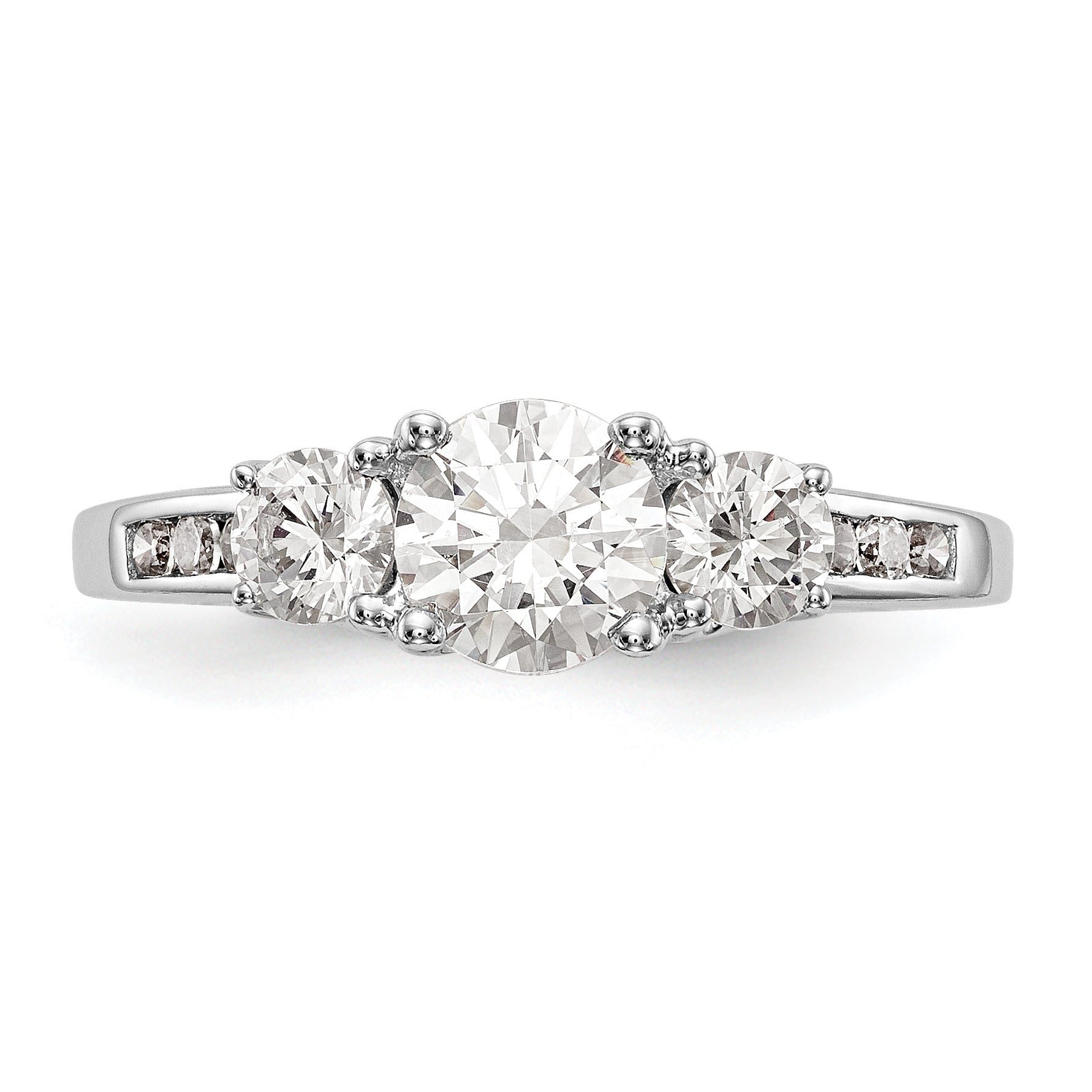 14K White Gold 3 Stone Simulated Diamond Engagement Ring