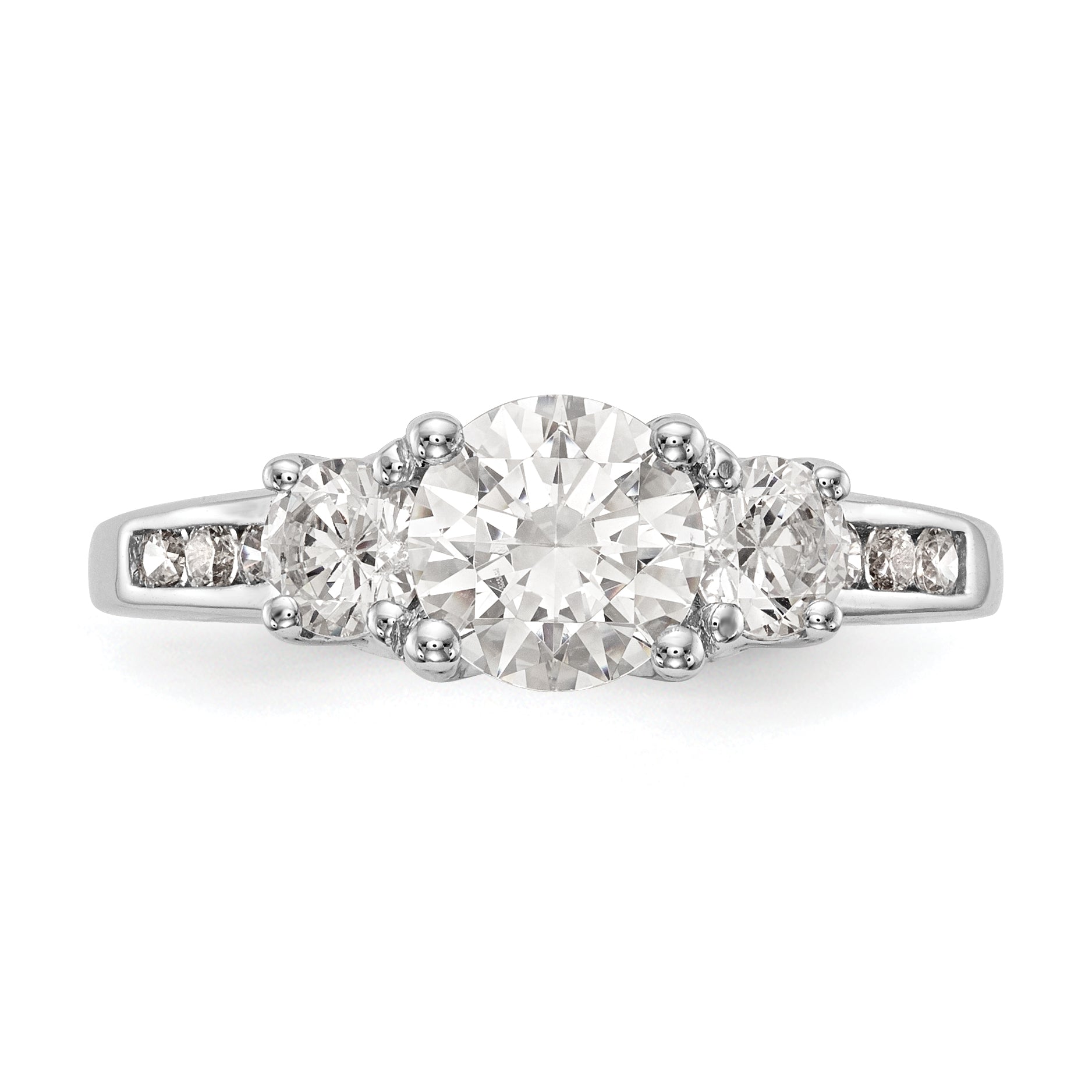 14K White Gold 3 Stone Simulated Diamond Engagement Ring