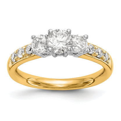 14K Two tone 3 Stone Simulated Diamond Engagement Ring