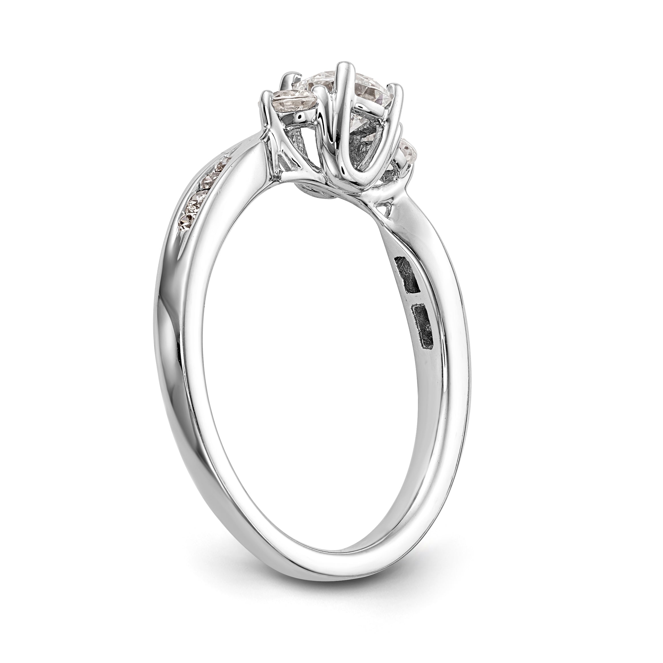 14K White Gold 3 Stone Simulated Diamond Engagement Ring