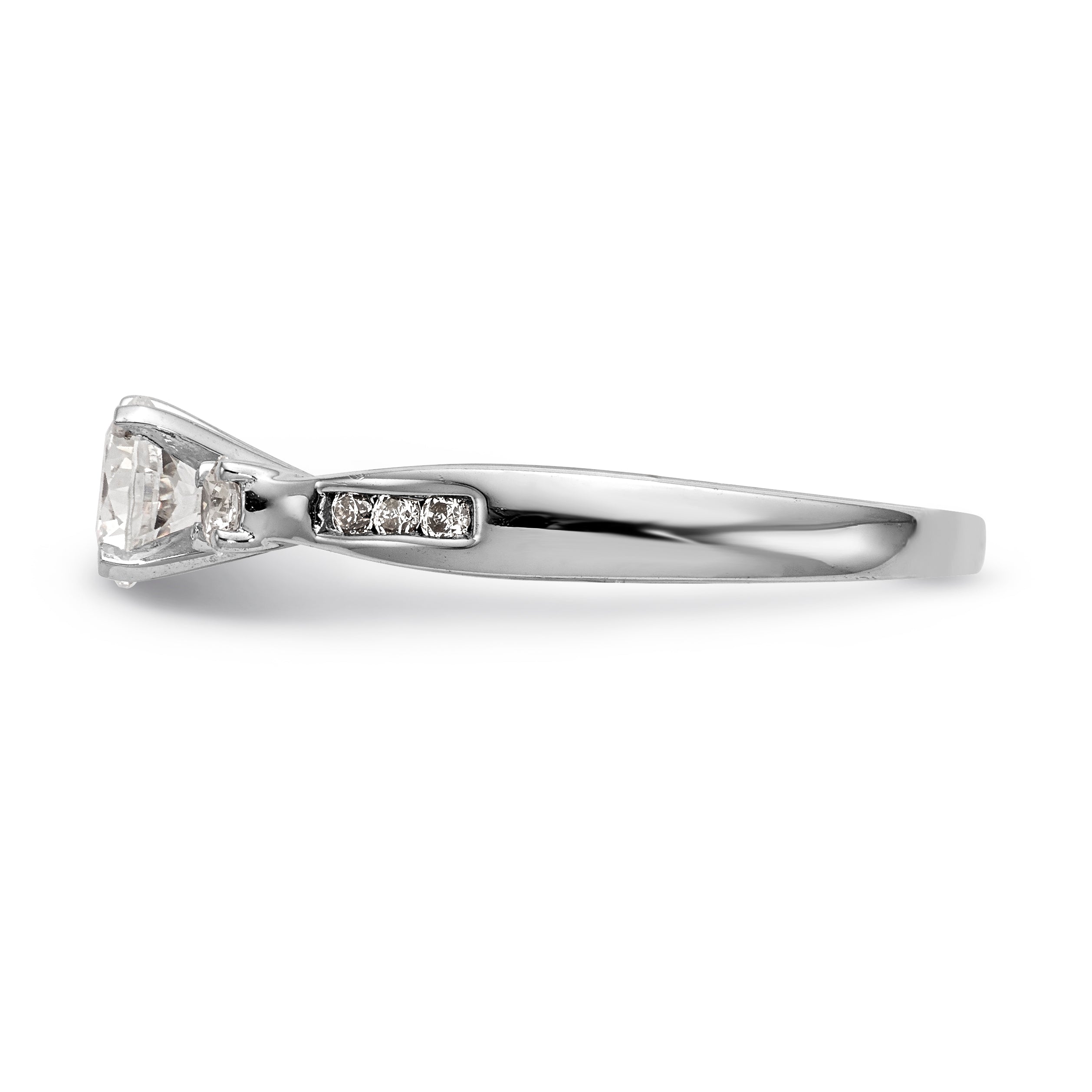 14K White Gold Peg Set 3 Stone Simulated Diamond Engagement Ring