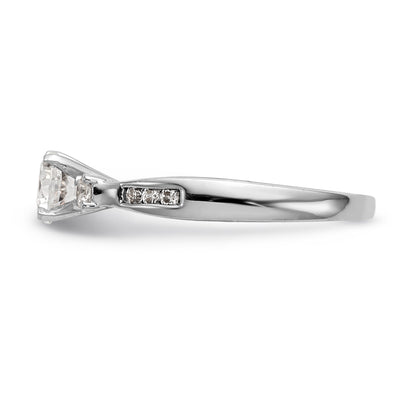 14K White Gold Peg Set 3 Stone Simulated Diamond Engagement Ring