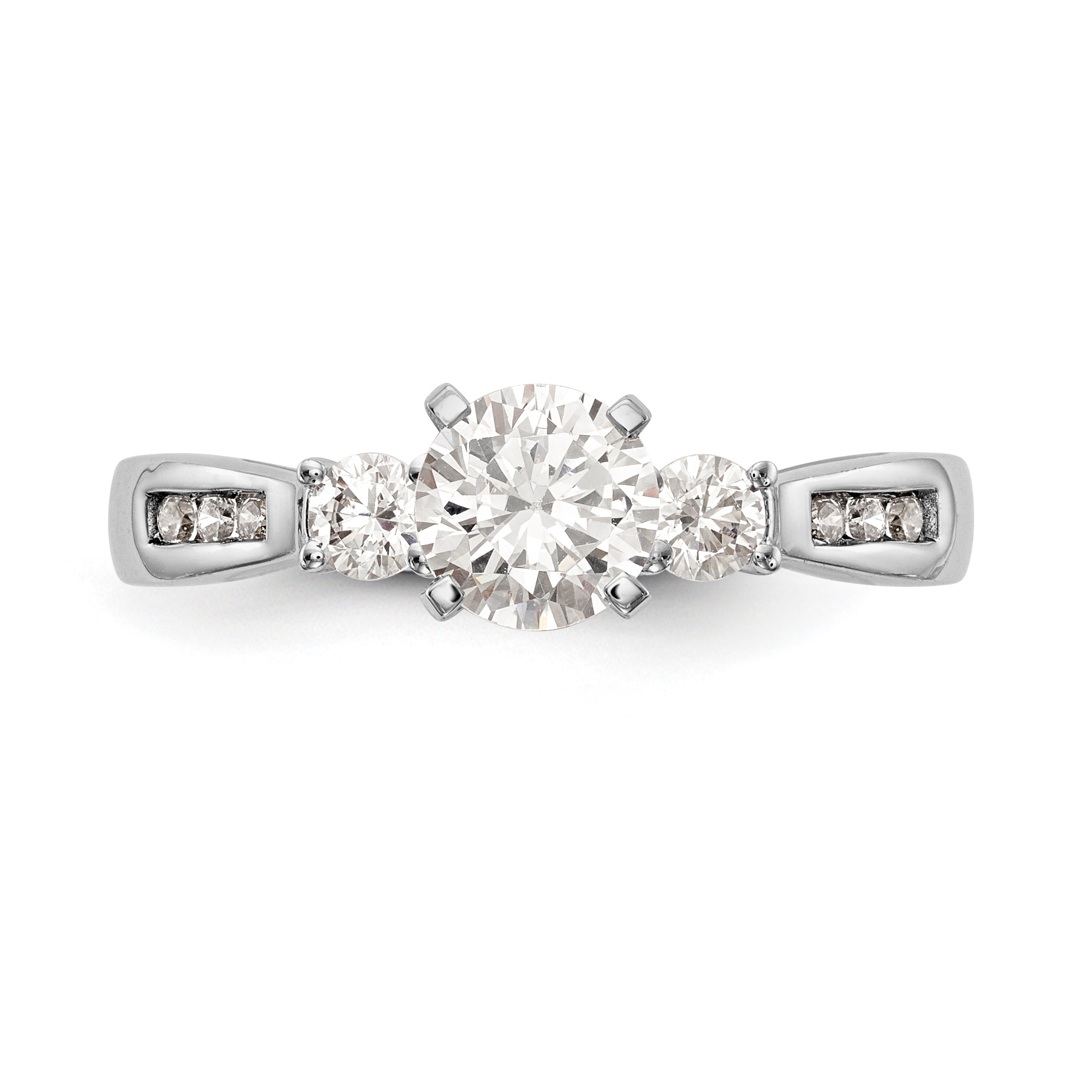 14K White Gold Peg Set 3 Stone Simulated Diamond Engagement Ring