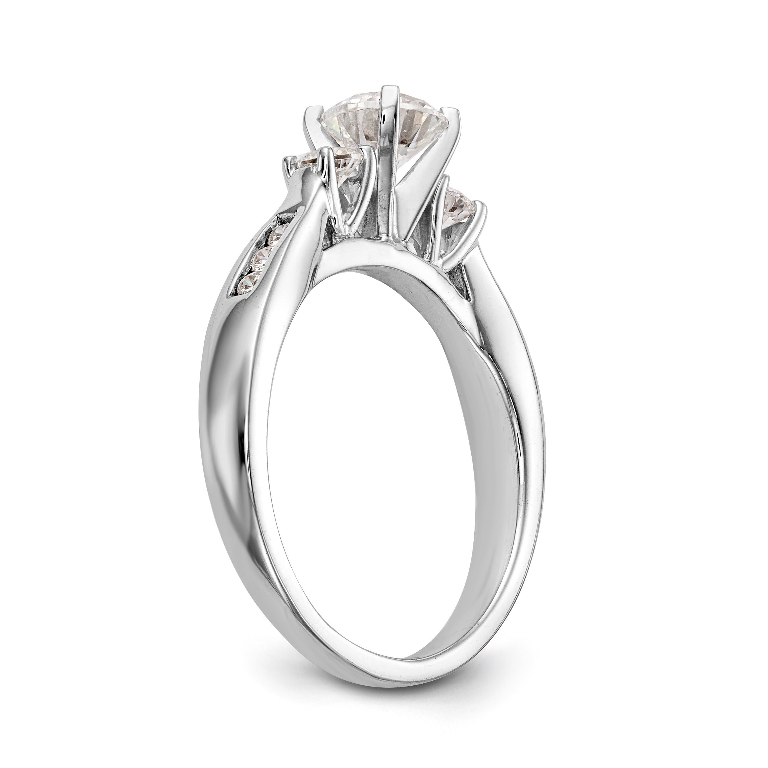 14K White Gold Peg Set 3 Stone Simulated Diamond Engagement Ring