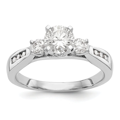 14K White Gold Peg Set 3 Stone Simulated Diamond Engagement Ring