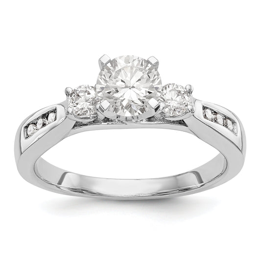 14K White Gold Peg Set 3 Stone Simulated Diamond Engagement Ring