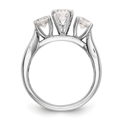 14K White Gold Peg Set 3 Stone Simulated Diamond Engagement Ring