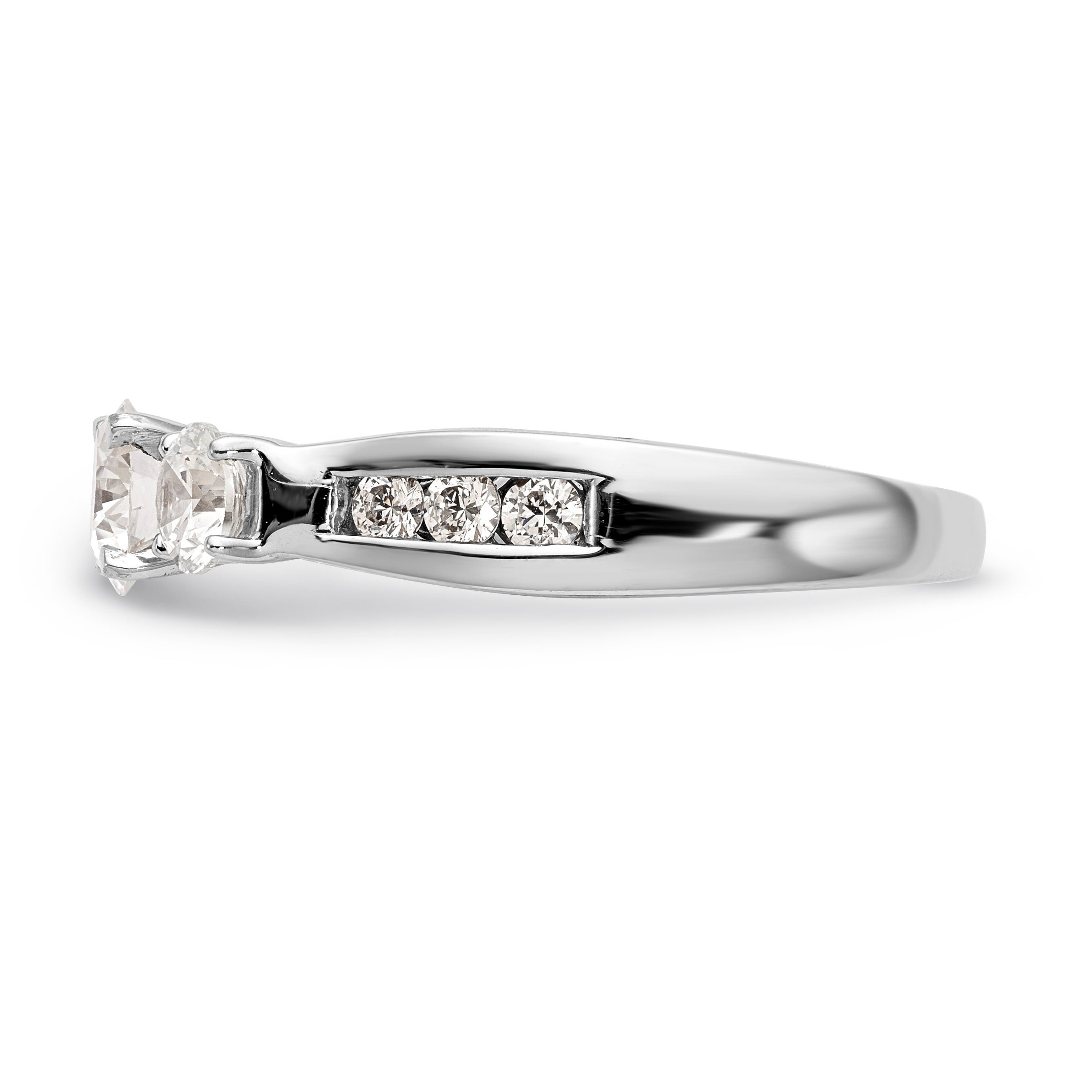 14K White Gold Peg Set 3 Stone Simulated Diamond Engagement Ring