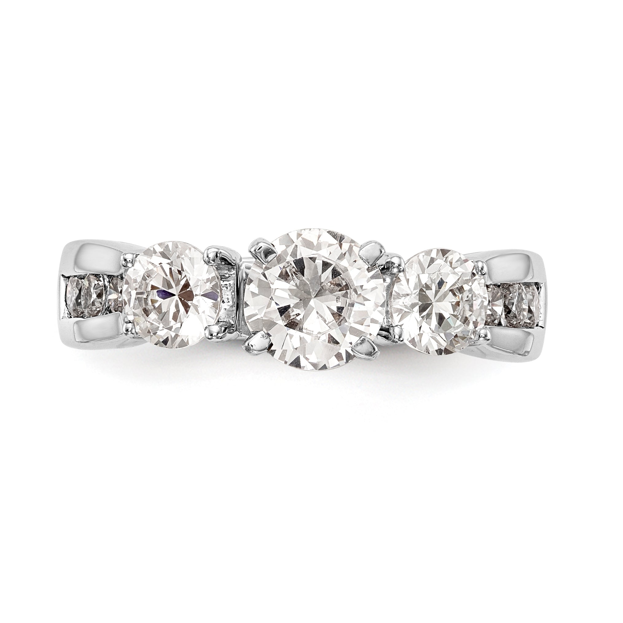 14K White Gold Peg Set 3 Stone Simulated Diamond Engagement Ring