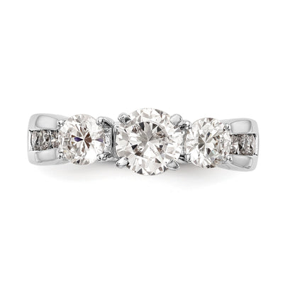 14K White Gold Peg Set 3 Stone Simulated Diamond Engagement Ring