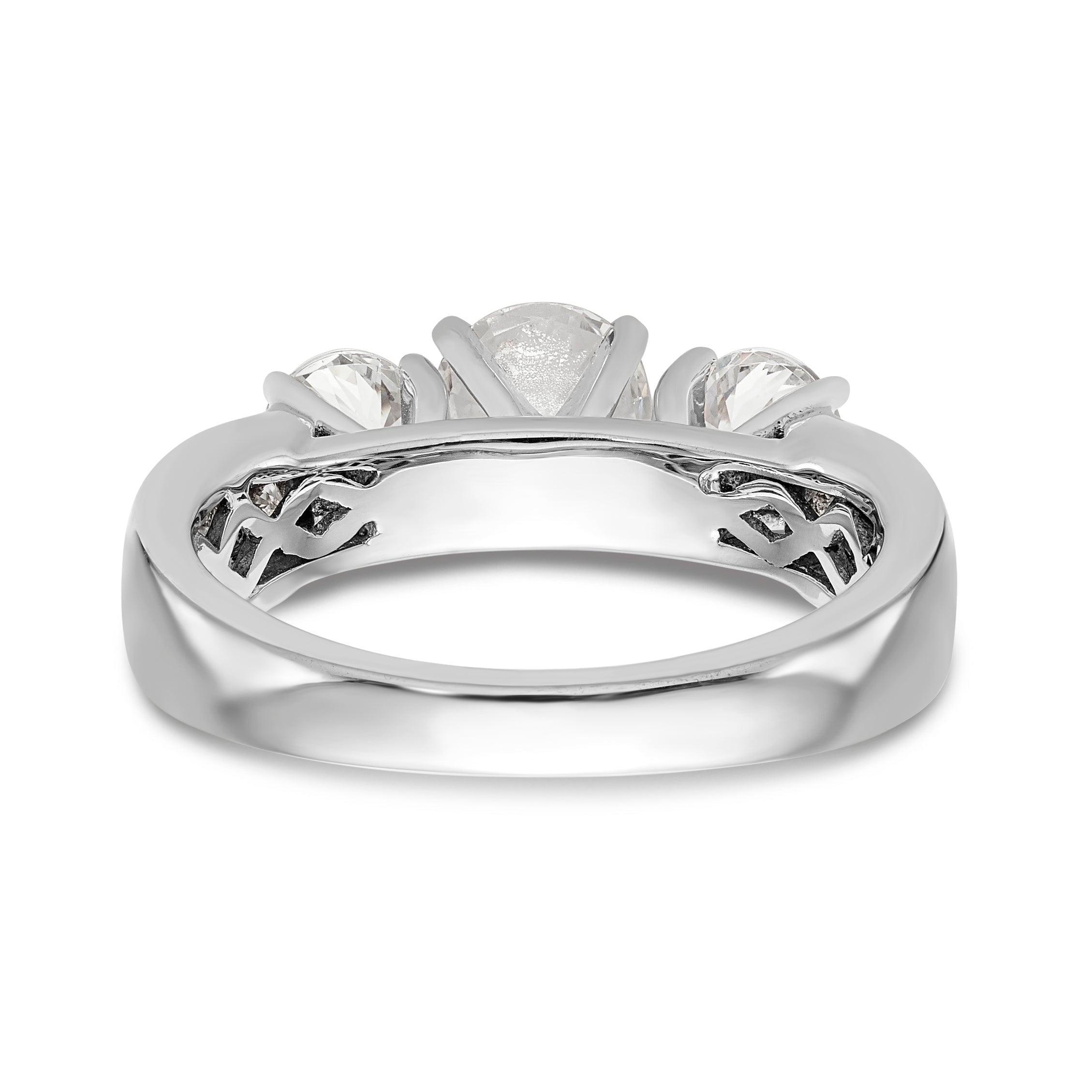 14K White Gold Peg Set 3 Stone Simulated Diamond Engagement Ring