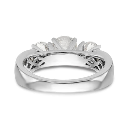 14K White Gold Peg Set 3 Stone Simulated Diamond Engagement Ring