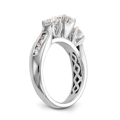 14K White Gold Peg Set 3 Stone Simulated Diamond Engagement Ring