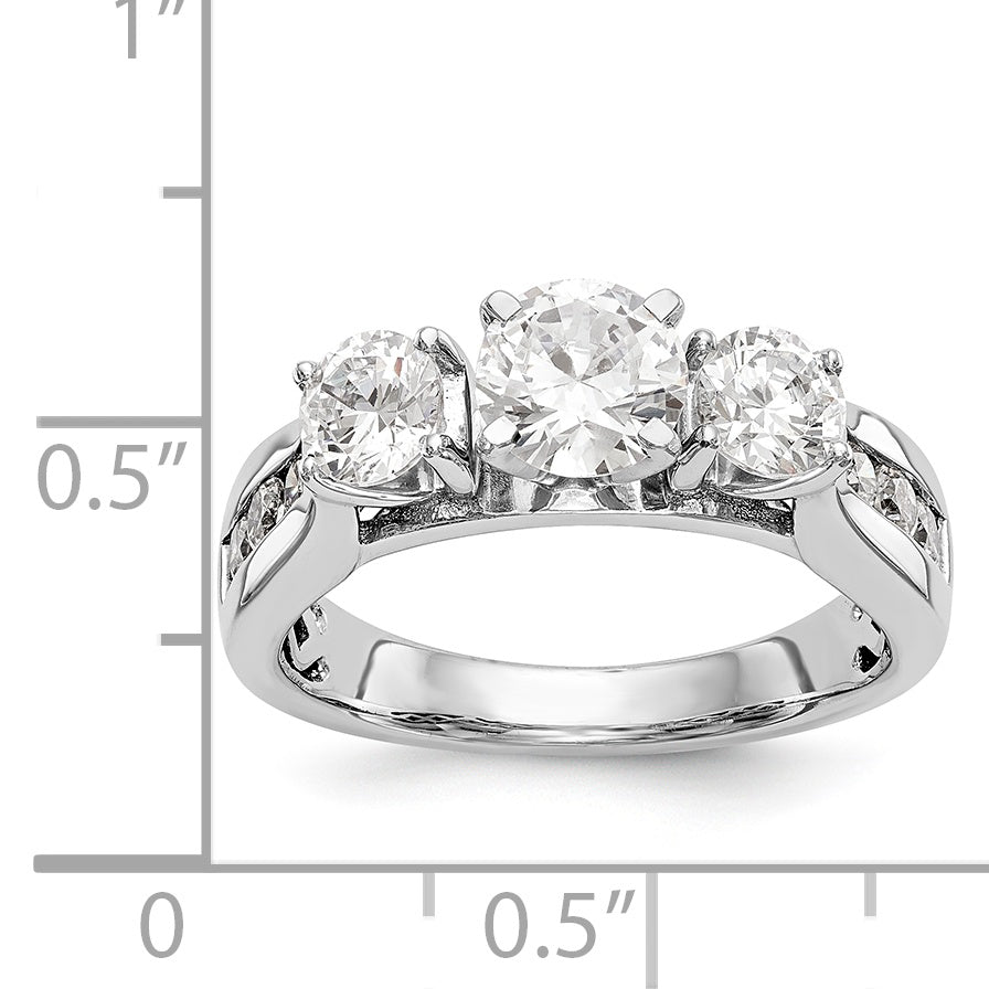 14K White Gold Peg Set 3 Stone Simulated Diamond Engagement Ring